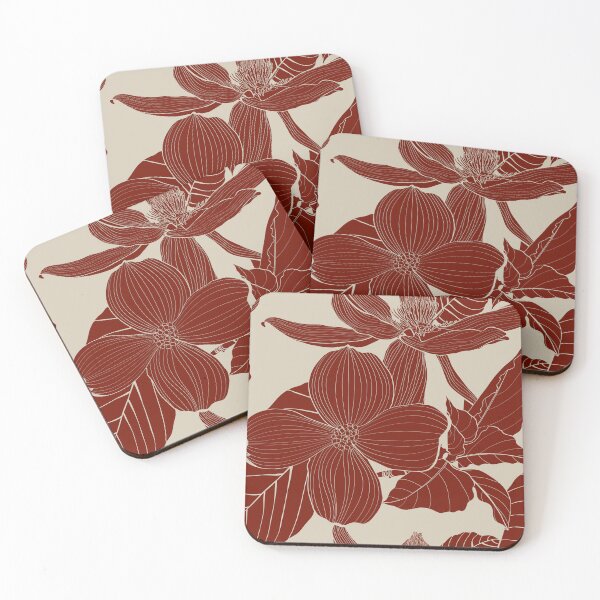 Item preview, Dogwood branch with flowers, magnolia seamless pattern. Cornus florida.  Line drawing. designed and sold by MatyKotiv.