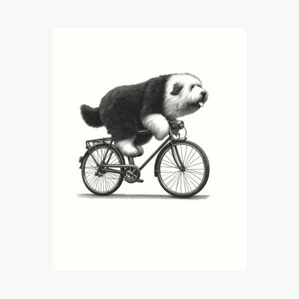 Item preview, Old English Sheepdog Riding Bike designed and sold by Kimberley King Art  King Art.