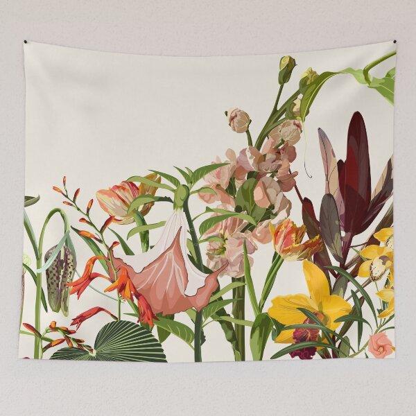 Item preview, Tropical botanical landscape, palm tree, banana tree, flowers and birds, plant floral  border background. designed and sold by MatyKotiv.