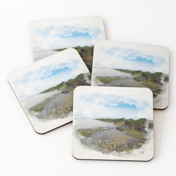 Item preview, Scenic Coastal Rock Formation Under a Vibrant Cloudy Sky in watercolor designed and sold by FotoMahieu.