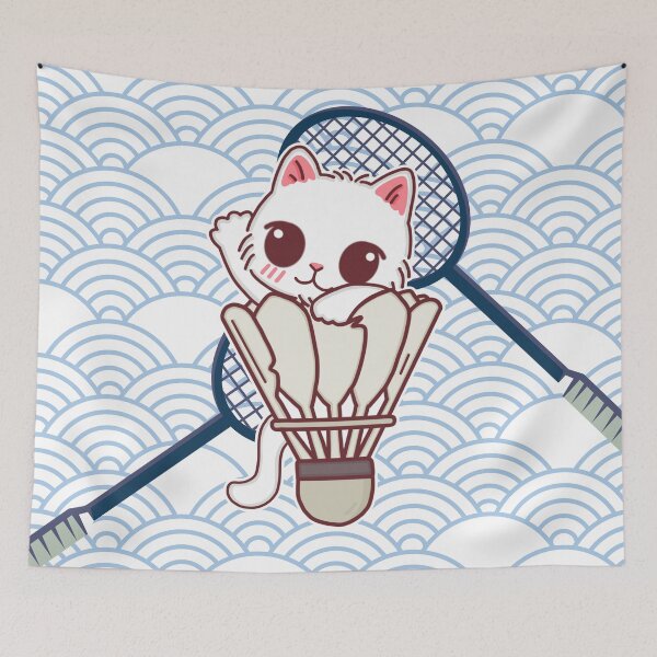 Item preview, Cute White Cat in a Shuttlecock – Badminton Lover designed and sold by BGMeYou.