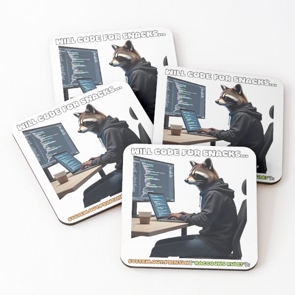 Artikelvorschau, Waschbär-Programmierer-T-Shirt – Lustiger Coding-Humor, Will Code for Snacks, System.out.println, Entwicklergeschenk, Geek-Shirt entworfen und verkauft von AdaMerch.