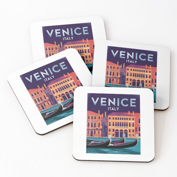 Item preview, Travel poster Venice Italy – Retro vintage travel illustration with gondolas and historic buildings designed and sold by pod24.
