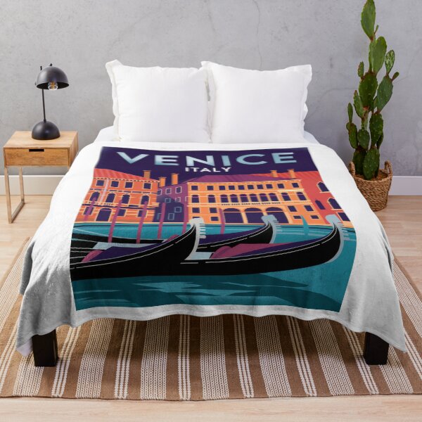 Item preview, Travel poster Venice Italy – Retro vintage travel illustration with gondolas and historic buildings designed and sold by pod24.