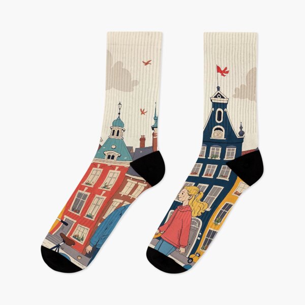Item preview, Copy of Family Walking by the Canal in Amsterdam – Autumn Illustration designed and sold by Hakubiya.