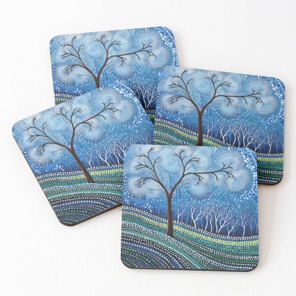 Item preview, Aboriginal Inspired Dot Art - Lonely Tree With Forest In Winter designed and sold by GrinGalore.