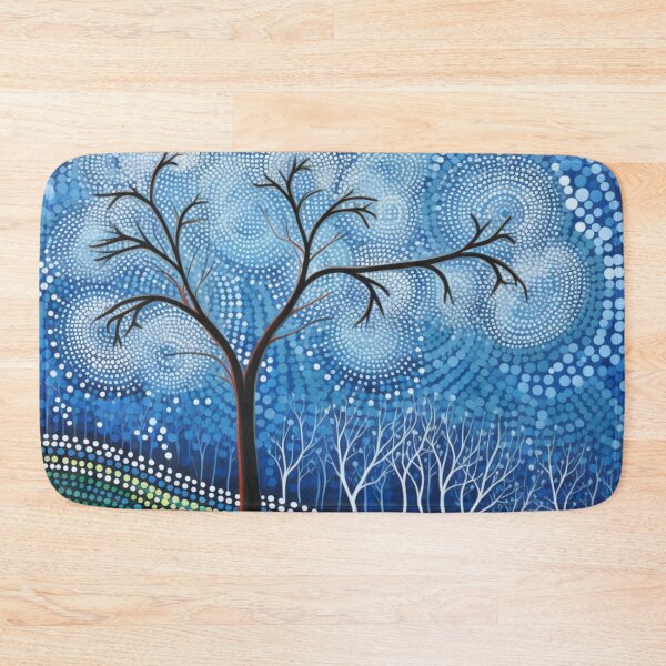 Item preview, Arte de puntos de inspiración aborigen: árbol solitario con bosque en invierno designed and sold by GrinGalore.