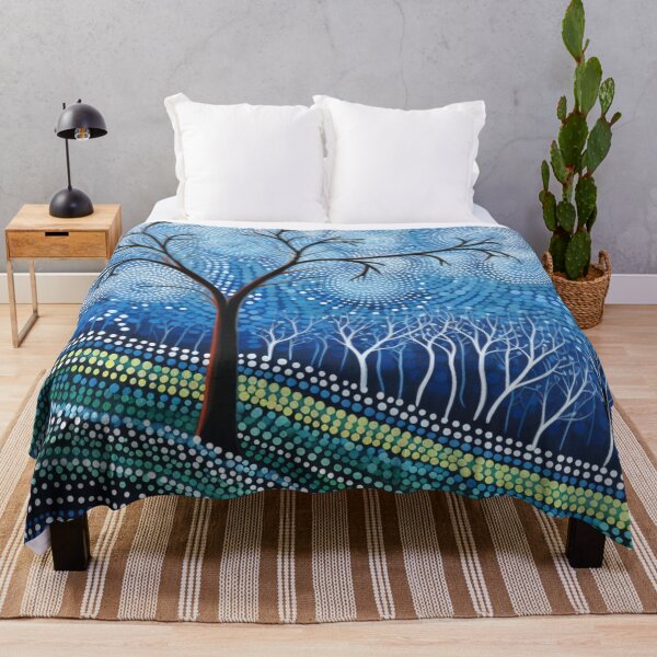 Item preview, Aboriginal Inspired Dot Art - Lonely Tree With Forest In Winter designed and sold by GrinGalore.