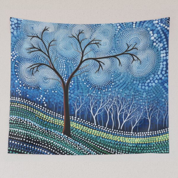 Item preview, Aboriginal Inspired Dot Art - Lonely Tree With Forest In Winter designed and sold by GrinGalore.