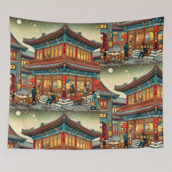 Item preview, Painting representing traditional Chinese architecture. Rich Jewel like colors designed and sold by CristalleLisa.
