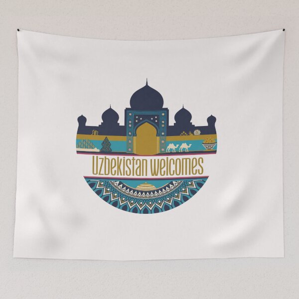 Item preview, Uzbekistan Welcomes Flag Map Samarkand, Bukhara, Tashkent designed and sold by AnimalsDH305.