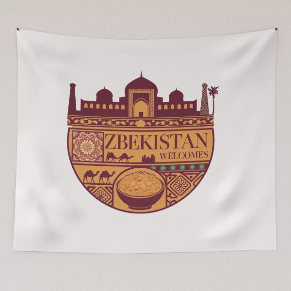 Item preview, Uzbekistan Welcomes Flag Map Samarkand, Bukhara, Tashkent designed and sold by AnimalsDH305.