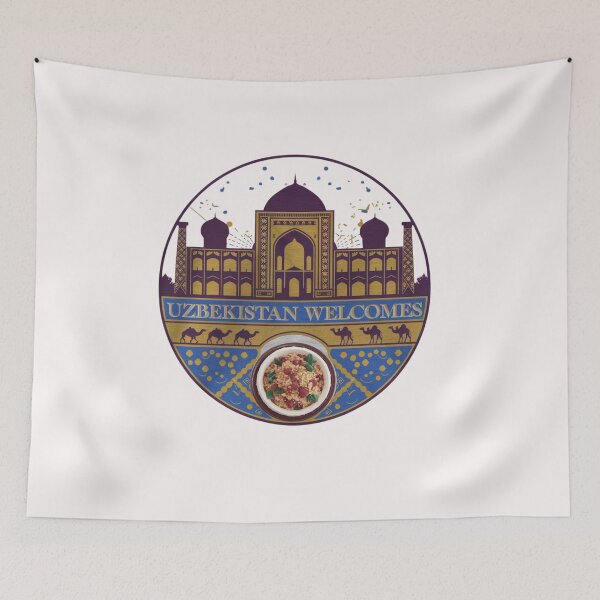 Item preview, Uzbekistan Welcomes Flag Map Samarkand, Bukhara, Tashkent designed and sold by AnimalsDH305.