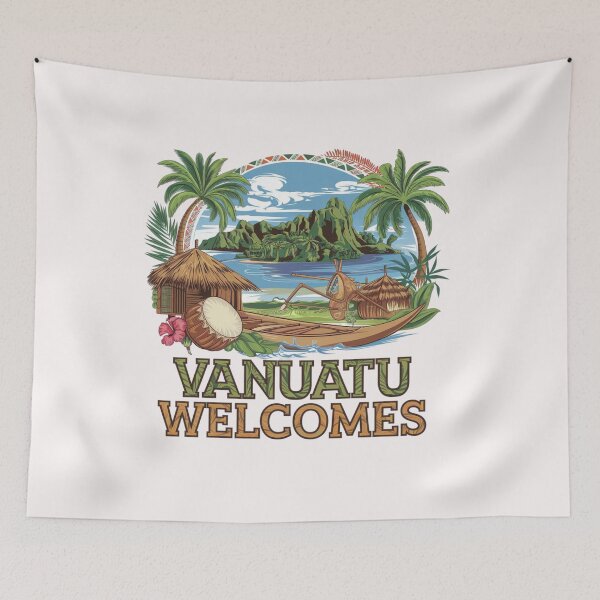 Item preview, Vanuatu Welcomes Flag Map Yasur volcano, Efate island, designed and sold by AnimalsDH305.