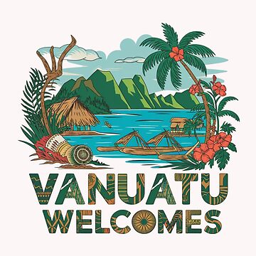 Artwork thumbnail, Vanuatu Welcomes Flag Map Yasur volcano, Efate island, by AnimalsDH305