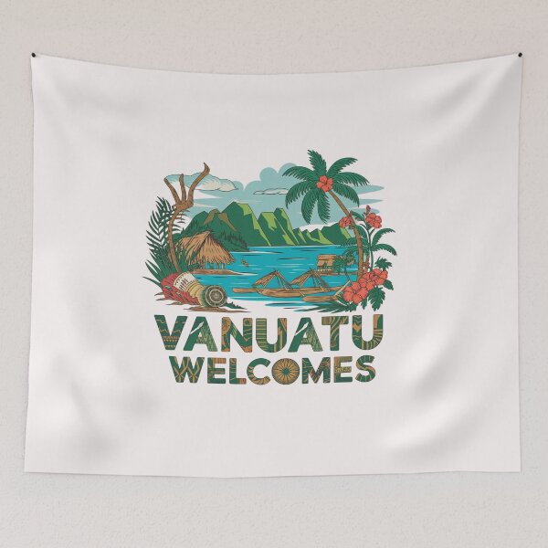 Item preview, Vanuatu Welcomes Flag Map Yasur volcano, Efate island, designed and sold by AnimalsDH305.