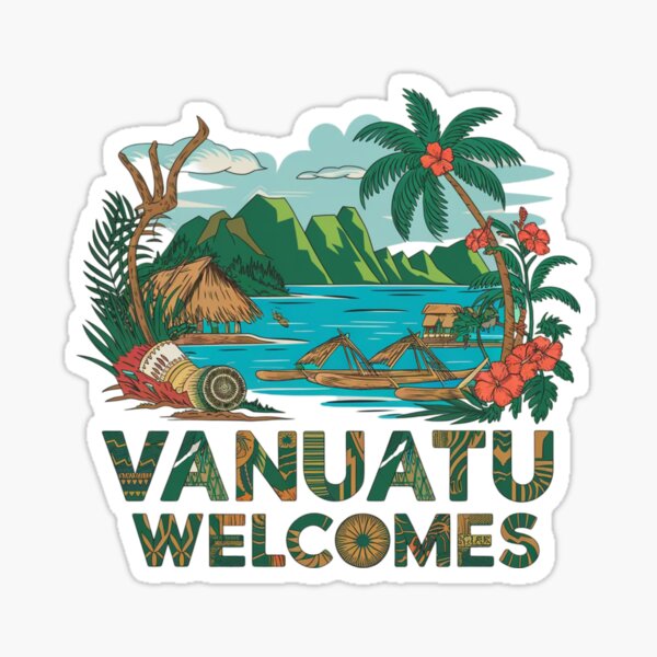 Item preview, Vanuatu Welcomes Flag Map Yasur volcano, Efate island,  designed and sold by AnimalsDH305.