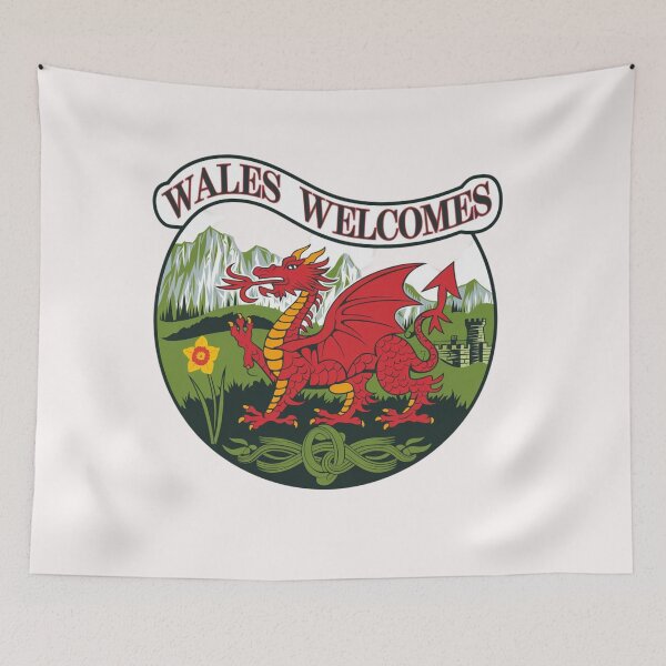 Item preview, Wales Welcomes Flag Map Dragon, Cardiff, Conwy  designed and sold by AnimalsDH305.