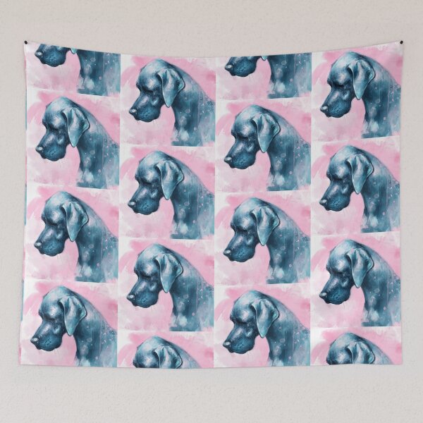 Item preview, Artistic Painting of Blue Majestic Looking Great Dane on a Pink Background designed and sold by ibadishi.