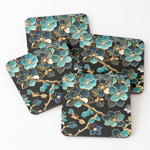 Item preview, Opulent Teal & Gold Floral Elegance | Jewelry-Inspired Botanical Art designed and sold by Juliette Ozkalfayan.
