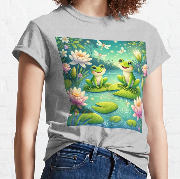Item preview, Cute Frogs, Lily Pads and Fireflies - Whimsical Frog Pond designed and sold by Desireehaz.