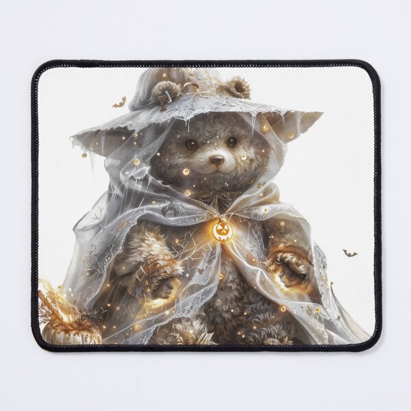 Item preview, Сute enchanted bear dressed as a witch with glowing details. Whimsical Halloween teddy bear in a mystical wizard cloak designed and sold by Anastasiia Yurevych.