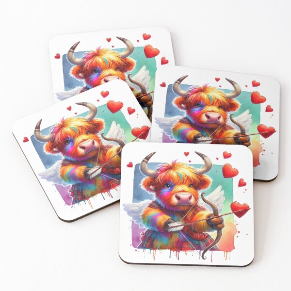 Item preview, Valentines Cupid Scottish Highland Cow Colorful Watercolor designed and sold by MaedK.