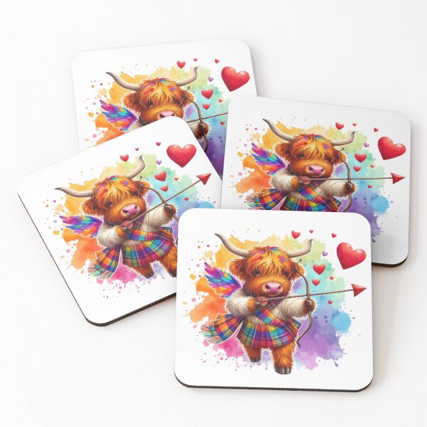 Item preview, Valentines Cupid Scottish Highland Cow Colorful Watercolor designed and sold by MaedK.