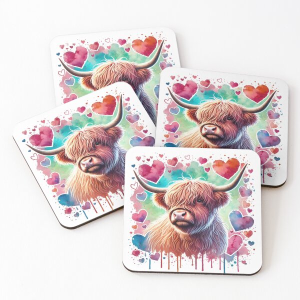 Item preview, Valentines Scottish Highland Cow in Love Hearts Colorful Watercolor designed and sold by MaedK.