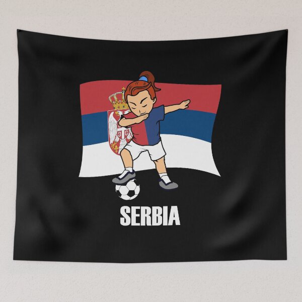 Item preview, Dabbing Soccer Girl Serbia Soccer Jersey Shirt Serbian Flag designed and sold by CreativeStrike.