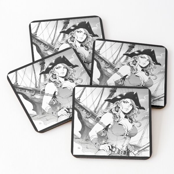 Item preview,  Vintage Manga style Red Head Pirate Queen Anne Bonney vintage Anime Manga Illustration designed and sold by Vintage Designs +.