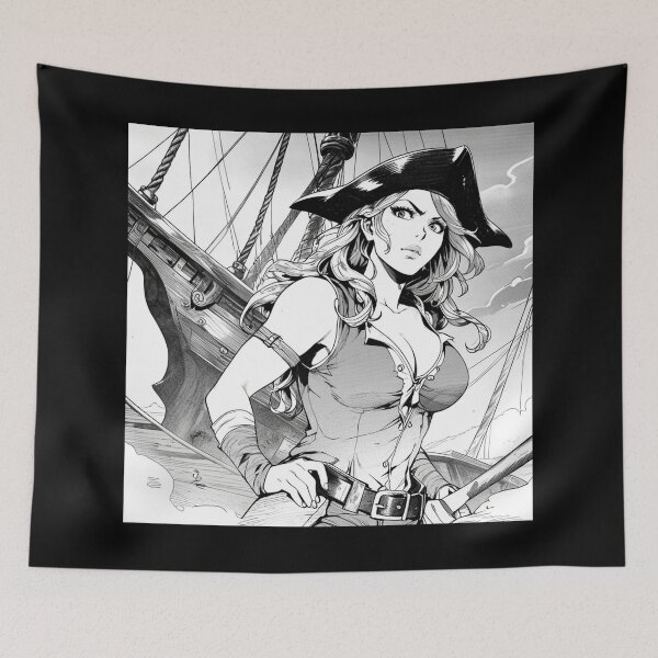 Item preview,  Vintage Manga style Red Head Pirate Queen Anne Bonney vintage Anime Manga Illustration designed and sold by Vintage Designs +.