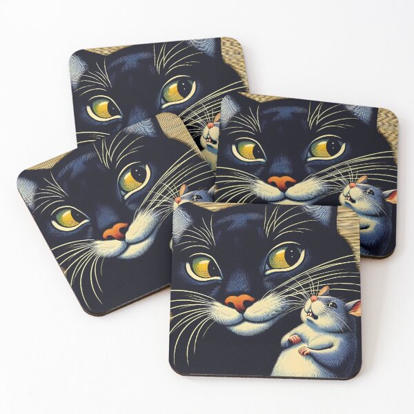 Item preview, Black cat Dark fur Intense gaze illustration art designed and sold by  Mudikeys.