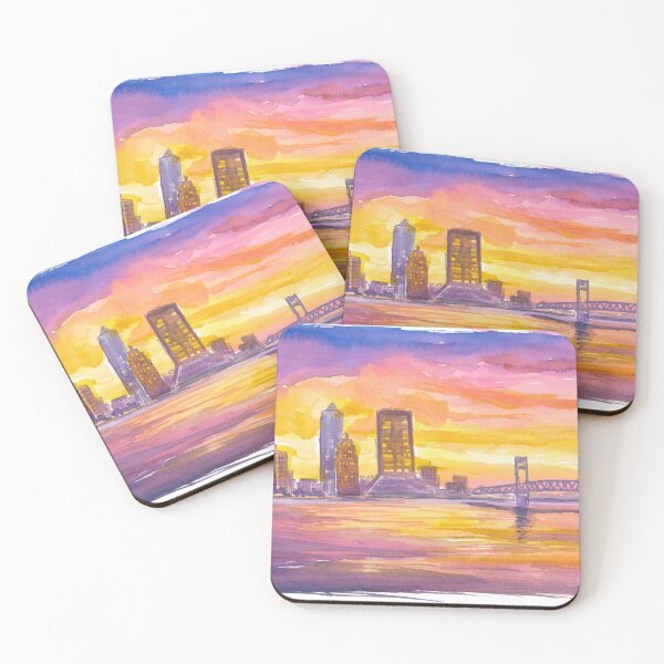 Item preview, Jacksonville Skyline Glow at Sunset with River Reflections designed and sold by artshop77.