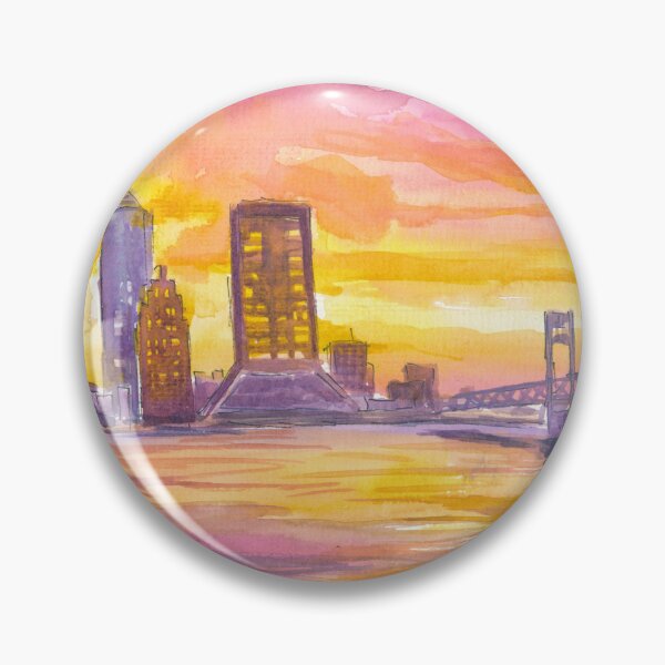 Item preview, Jacksonville Skyline Glow at Sunset with River Reflections designed and sold by artshop77.