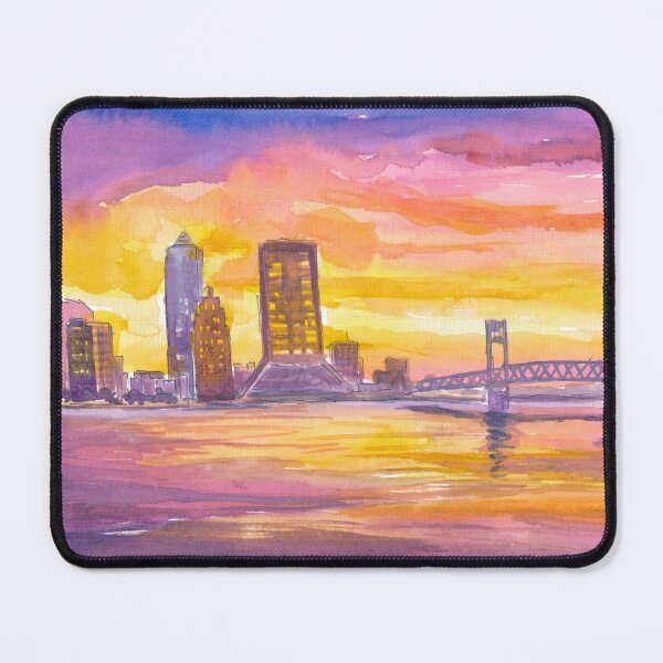 Item preview, Jacksonville Skyline Glow at Sunset with River Reflections designed and sold by artshop77.