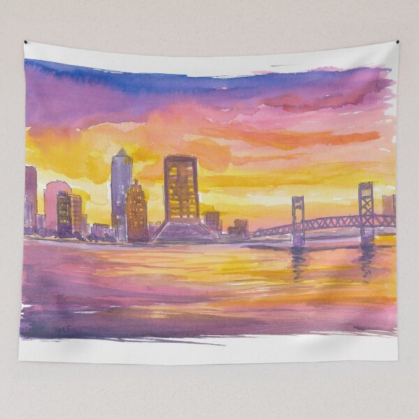 Item preview, Jacksonville Skyline Glow at Sunset with River Reflections designed and sold by artshop77.