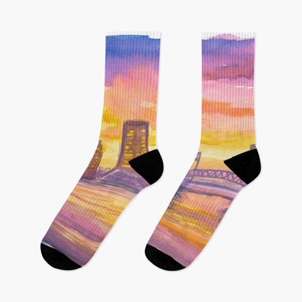 Item preview, Jacksonville Skyline Glow at Sunset with River Reflections designed and sold by artshop77.