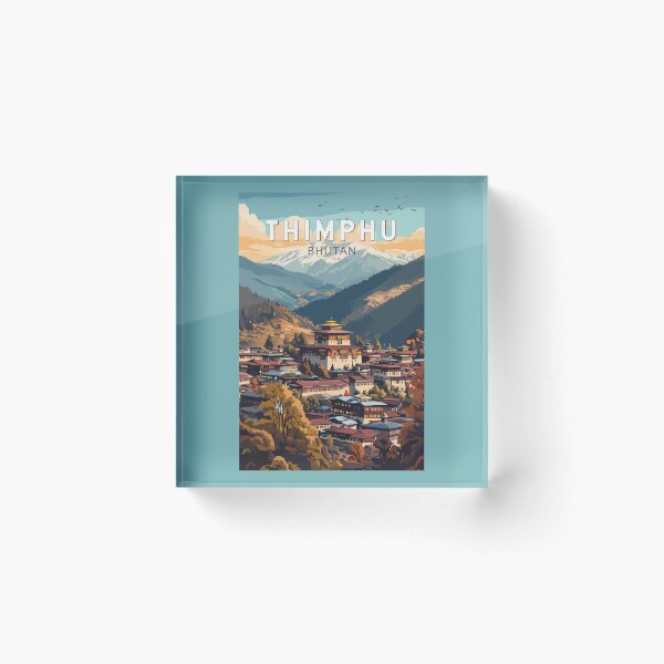 Item preview, Thimphu Bhutan Illustration Travel Art Vintage designed and sold by KrisSidDesigns.