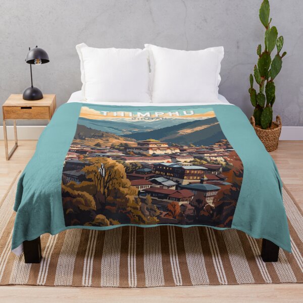 Item preview, Thimphu Bhutan Illustration Travel Art Vintage designed and sold by KrisSidDesigns.