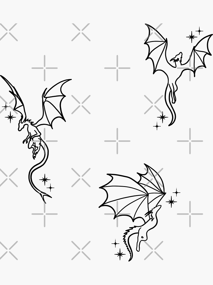 Thumbnail 3 of 3, Sticker, dragons and stars pack black and white designed and sold by catdiasart.