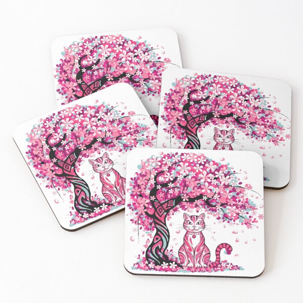Item preview, Pink flowers with cat designed and sold by trendspatterns.
