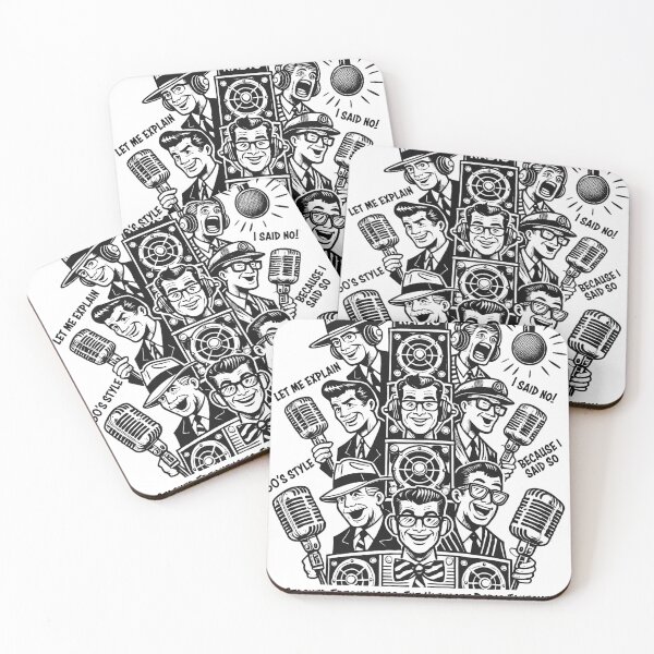 Item preview, Radio announcers,reporters and microphones from 1950's in black and white designed and sold by 8Totem.