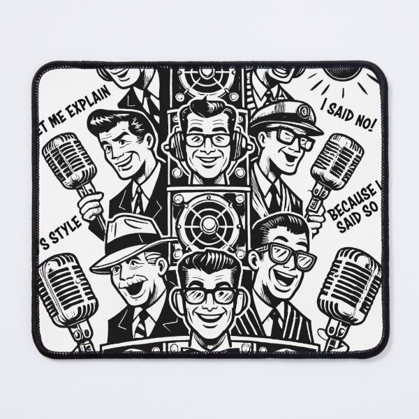 Item preview, Radio announcers,reporters and microphones from 1950's in black and white designed and sold by 8Totem.