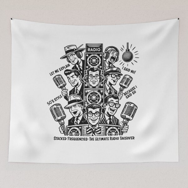 Item preview, Radio announcers,reporters and microphones from 1950's in black and white designed and sold by 8Totem.