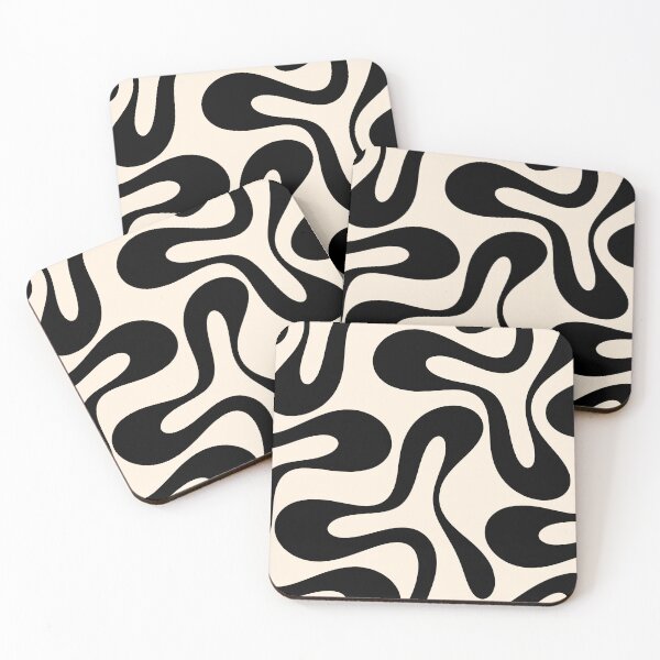 Item preview, Contemporary Modern Abstract Soft Curves Pattern in Black and Almond Cream designed and sold by kierkegaard.
