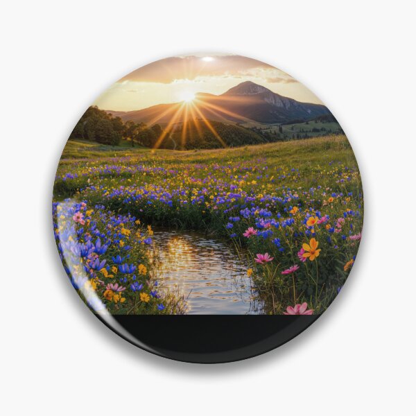 Item preview, Sunset Over Mountain with Wildflowers and Reflective Stream designed and sold by regnumsaturni.
