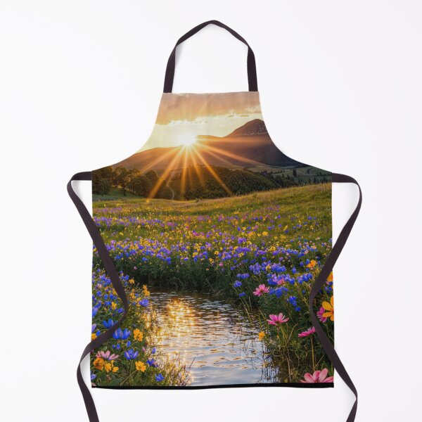 Item preview, Sunset Over Mountain with Wildflowers and Reflective Stream designed and sold by regnumsaturni.