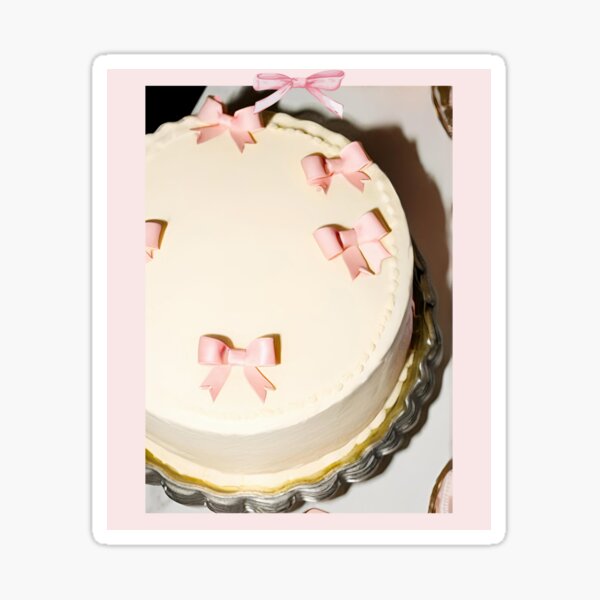 Elegant White Cake with Pink Bows Aesthetic | Cute Girly Vintage Design Sticker