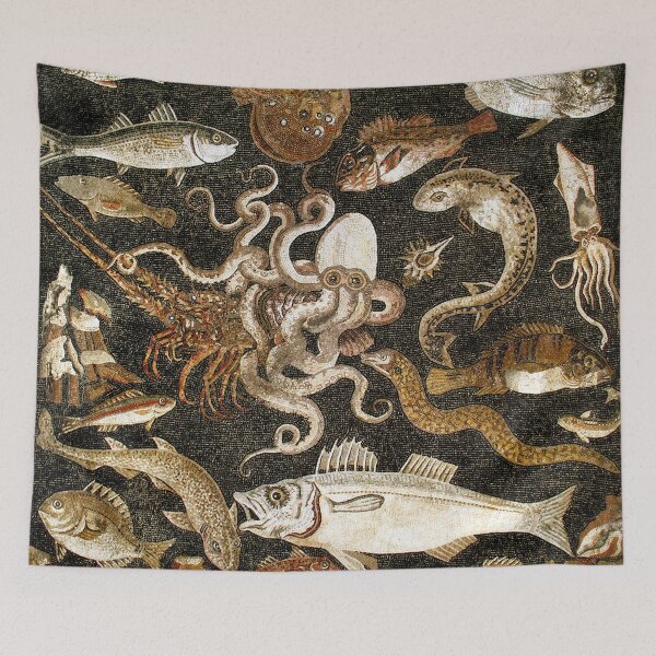 Item preview, Antique Roman Mosaic Pompeii Sea Life Stone Mosaic designed and sold by Pixelchicken.